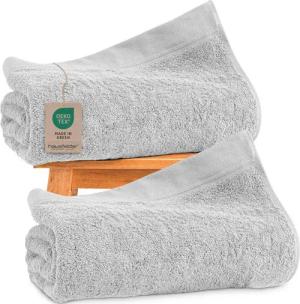 Hausfelder Saunatuch Premium Saunatücher 2er Set (Hellgrau, 2 Saunatücher, 80x200 cm), (2-St), hautfreundlich, saugstark, 100 % Baumwolle
