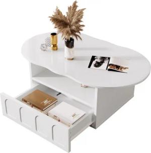 HAUSS SPOLE Couchtisch mit wolkenförmigem Couchtisch, Schubladen und Ablagefächern Weiß (Wohnzimmertisch, 1-St., Schubladen, Ablagefächern), mit großem Stauraum aus Spanplatte,100*39.2*60cm