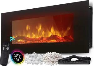 Heidenfeld Elektrokamin Kamin Heizung Wandkamin HF-WK300 750/1500 Watt inkl. 3 J. Garantie, 3D Flammen - 10 wählbare LED Farben - Fernbedienung - Elektroheizung