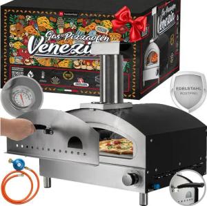 Heidenfeld Gas-Pizzaofen Gas Pizzaofen Venezia inkl. Pizzastein - Gasofen bis 500°C, Edelstahl Brot Backofen - Outdoor Gas Ofen - Pizzagrill, perfekte Hitzedämmung - Sichtfenster - leichte und schnelle Reinigung, Pizzamaker - Thermometer bis 540°C - Edels