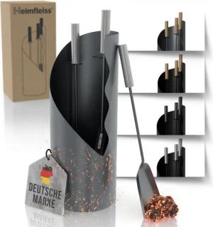 Heimfleiss® Kamingarnitur Modernes Kaminbesteck aus Stahl & Holz – 3-teilig oder 4-teilig, Elegantes Kaminzubehör mit Schaufel, Besen & Schürhaken, Stilvoll