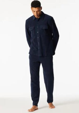 Hemd langarm Velours Brusttaschen nachtblau - Mix+Relax 48