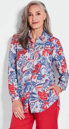 Hemdbluse mit Alloverdruck - rot / blau / gemustert - Gr. 23 von Goldner Fashion