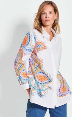 Hemdbluse mit Perlenstickerei - weiß / gemustert - Gr. 21 von Goldner Fashion