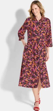 Hemdblusenkleid aus reiner Viskose - rot / gemustert - Gr. 46 von Goldner Fashion