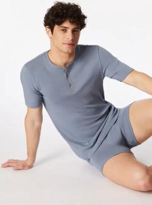 Henley-Shirt kurzarm Knopfleiste blaugrau - Rib Essentials 5