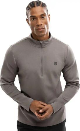 Herren Fitness trainings-sweatshirt halblanger reißverschluss Troop Grau