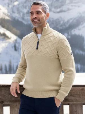 Herren-Troyer mit Jacquardmuster - Tender Beige Melange