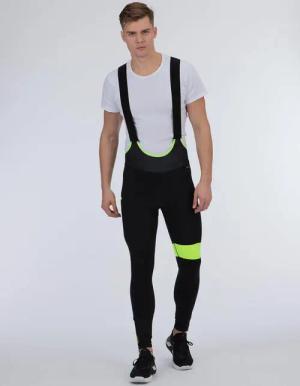 Herren Winter Thermo Fahrradhose Lang Trägerhose Pro Team II Schwarz-Neon