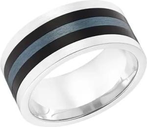 Herrenring aus Edelstahl, schwarz und blau-grau