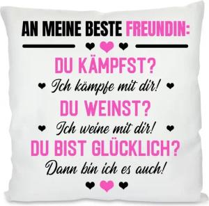 Herzbotschaft Dekokissen Kissen mit einseitigem Motiv An meine beste Freundin, Kissenhülle mit Füllung