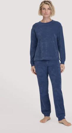 hessnatur Damen Frottee Loungehose PURE COTTON aus Bio-Baumwolle - blau - Größe 48