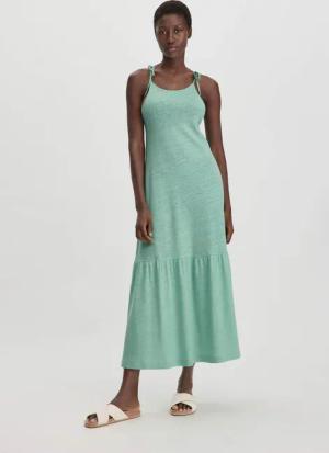 hessnatur Damen Jersey Kleid Midi Relaxed aus Leinen und Bio-Baumwolle - grün - Größe 36
