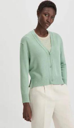 hessnatur Damen Strick Jacke Relaxed aus Bio-Baumwolle mit Leinen - grün - Größe L