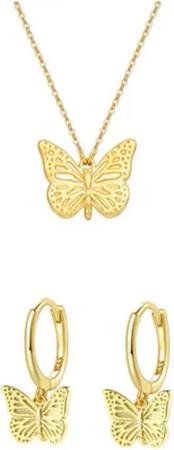 Hey Happiness Ohrring und Ketten Set Filigrane Schmetterlinge, Geschenkset, Damenset Schmetterlingsanhänger in 925er Silber