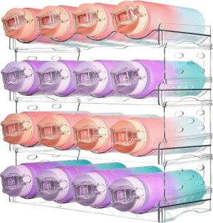 HEYHIPPO Flaschenregal Stapelfähiges 4-stöckiges Acryl-Flaschenregal für Küche,Kühlschrank, Abnehmbares Weinflaschen-Lagerregal, Wasserglas-Organizer 28×20×37cm