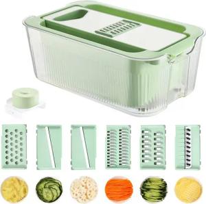 HEYHIPPO Gemüse-Scheibenschneider Gemüsereibe, 6-in-1Gemüseschneider aus Edelstahl Würfeln Schneiden, (Multifunktionaler Gemüseschneider für den Haushalt, mehrere Klingen), Gurkenhobel, dünner Gemüsehobel,6 Klingen, doppellagiges Abtropfbecken