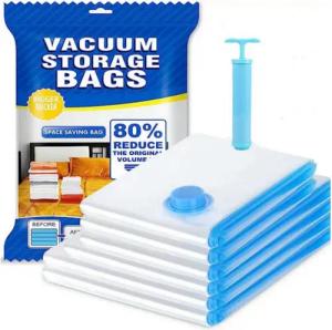 Heyork Folienbeutel 7 Stück Vakuumbeutel für Kleidung Bettdecken 4 Größen und 1 Handpumpe