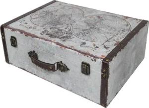 HMF Aufbewahrungsbox Handgefertigter Vintage Koffer aus Holz, Deko Koffer, Geschenkkoffer im Weltkarten Design, 44 x 32 x 16 cm
