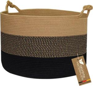 HMF Aufbewahrungskorb Aufbewahrungskorb mit Glücksknoten-Griffen, großer Korb aus Baumwolle, 50 x 33 cm, Schwarz-Honig