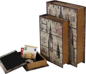HMF Buchtresor Buchsafe im Antik-Look (3er Set), getarnte Geldkassette für Wertsachen, 32,5 x 23,5 x 7,5 cm
