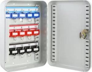 HMF Schlüsselkasten Schlüsselkasten abschließbar Schlüsselschrank (inkl. Schlüsselanhänger), mit verstellbaren Hakenleisten, 25 x 17 x 7,5 cm, Lichtgrau