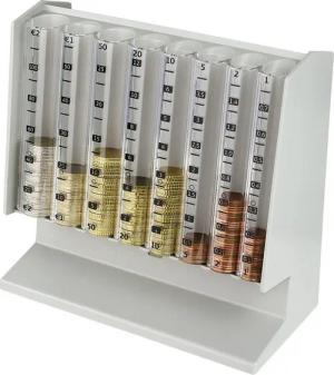 HMF Spardose 4700-07 Euro Münzsortierer Spardose, 21 x 19,5 x 10 cm, Lichtgrau