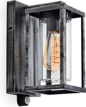 hofstein Außen-Wandleuchte Außenleuchte mit Bewegungsmelder aus Metall/Glas in Schwarz-Silber, ohne Leuchtmittel, Wandlampe/Hof, 1 x E27, ohne Leuchtmittel, IP44