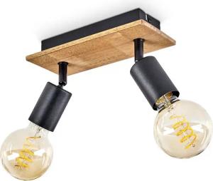 hofstein Deckenleuchte »Agnino« Deckenlampe aus Metall/Holz in Schwarz/Natur, ohne Leuchtmittel, mit verstellbaren Strahlern, 2xE27, Spot im Retro/Vintage Design