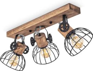 hofstein Deckenleuchte »Cotes« Deckenlampe, Holz/Metall, Braun/Schwarz Schirme, Gitter-Optik, ohne Leuchtmittel, Leuchte m. Holzbalken, Textilkabeln u. verstellbaren Strahlern, 3xE27