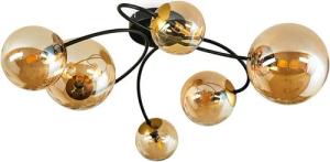 hofstein Deckenleuchte Deckenlampe aus Metall/Glas in Schwarz/Goldfarben/Bernsteinfarben, ohne Leuchtmittel, Leuchte im Retro-Design aus Glas, 6 x G9 LED, ohne Leuchtmittel