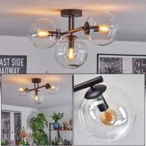hofstein Deckenleuchte Deckenlampe aus Metall/Glas in Schwarz/Klar, ohne Leuchtmittel, Leuchte im Retro/Vintage-Design mit Glasschirmen (15 cm), 3 x E14