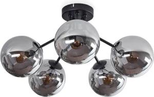 hofstein Deckenleuchte Hängelampe aus Metall/Glas in Schwarz/Klar, im Vintage/Retro Design, Glasschrim (15cm), 5x E14, ohne Leuchtmittel