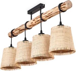 hofstein Deckenleuchte moderne Deckenlampe aus Holz/Metall/Bast in Natur/Schwarz/Beige, ohne Leuchtmittel, Deckenleuchte im skandinavischen Design, 4x E27, ohne Leuchtmittel