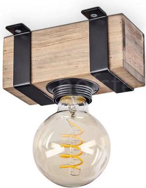 hofstein Deckenleuchte moderne Deckenlampe aus Metall /Holz in Schwarz/Natur, ohne Leuchtmittel, im Industrial-Style, Retro/Vintage-mit Holzbalken, E27-Fassung.