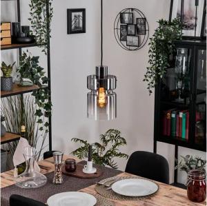 hofstein Hängeleuchte 1-flammige Hängelampe aus Metall/Glas in Chrom/Rauchfarben/Klar, ohne Leuchtmittel, Retro/Vintage-Pendelleuchte (15cm), E27, verstellbar bis 155cm