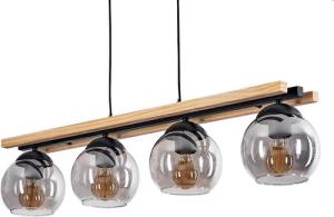 hofstein Hängeleuchte »Limite« Pendelleuchte aus Metall/Holz/Glas, Schwarz/Natur/Rauchfarben, ohne Leuchtmittel, Hängelampe mit Schirm Echtglas (15cm) und Holzstab, E27