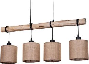 hofstein Pendelleuchte moderne Hängelampe aus Holz/Metall/Leinen in Natur/Schwarz/Beige, ohne Leuchtmittel, Hängeleuchte im skandinavischen Design, 4x E27, ohne Leuchtmittel