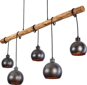 hofstein Pendelleuchte »Nave« 5-flammige Deckenlampe aus Metall in schwarz und kupferfarben, ohne Leuchtmittel, Vintage Look Pendellampe mit Holz in Natur, 5xE27