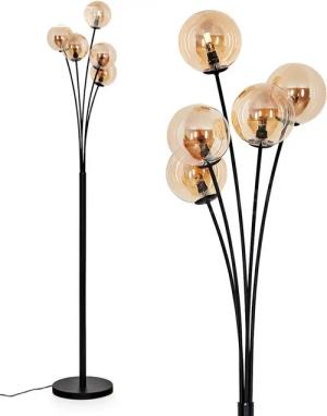 hofstein Stehlampe dimmbare Stehlampe aus Metall/Glas in Schwarz/Bernsteinfarben, ohne Leuchtmittel, Standleuchte Glaskugeln Ø12cm, dimmbar, 5xG9, ohne Leuchtmittel