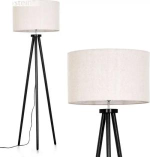 hofstein Stehlampe Stehlampe aus Holz/Stoff in Schwarz/Weiß/Beige, ohne Leuchtmittel, skandinavische Design Leuchte, Schirm (50 cm) u. Fußschalter, 1 xE27