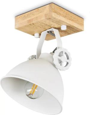 hofstein Wandleuchte »Mot« Wandlampe aus Metall und Holz in Weiß/Natur, ohne Leuchtmittel, mit verstellbarem Strahler, 1xE14, Retro/Vintage Design