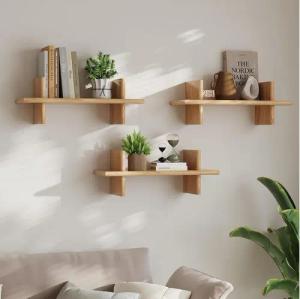 Holz Lichter Wandregal Wandregal 3er-Set Holz – Schweberegal, Wandboard braun, 3-tlg., Modernes, platzsparendes Design