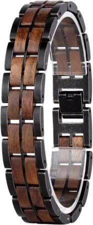 Holztick Bavaria Gliederarmband Nox, Armband aus Walnussholz und Edelstahl im antik look