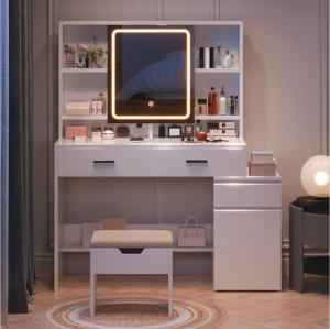 HOMALL Schminktisch Mit Spiegel und dreifarbigem LED-Licht 3 Schubladen 8 Ablagefächer (L*B*H) 117.5*40*140.5cm Moderner, minimalistischer Stil Reichlich Stauraum Stabile und langlebige Konstruktion)