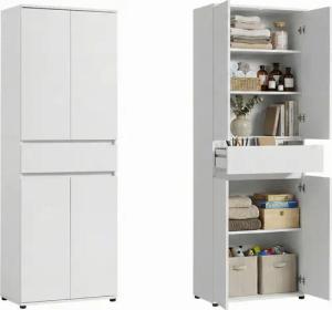 Home Collective Mehrzweckschrank Schrank 60 cm breit mit 4 Türen & Schublade mit 3 Einlegeböden 64x34x180 cm (BxTxH) Weiß