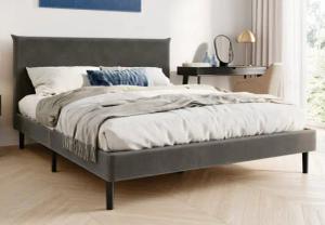 Home Collective Polsterbett 140x200 und 160x200 cm mit Lattenrost und weichem Bezug, Bettgestell (Doppelbett mit gepolstertem Kopfteil, robustes Gestell, hoher Liegekomfort), 160x200 cm, Grau, Cordbezug