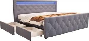 HOME DELUXE Polsterbett VELARA (inkl. Stauraum, Matratze & Lattenrost), mit LED - Beleuchtung