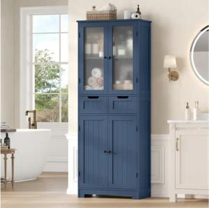 HOMECHO Hochschrank Badschrank mit 4 Türen 2 Schubladen für Küche, Bad, Weiß