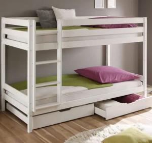 Homeline Etagenbett Etagenbett Kinderbett Weiß Hochbett Teilbar Schublade lattenroste (6-St)